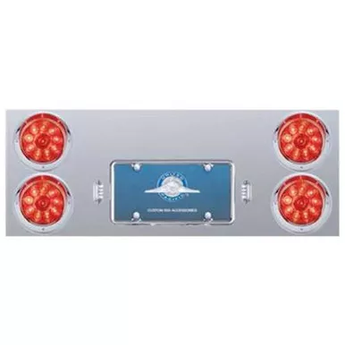 33.75 Inch Stainless Steel Rear Center Panel With Chrome License Frame, 4- 10 LED Lights & Bezel Option
